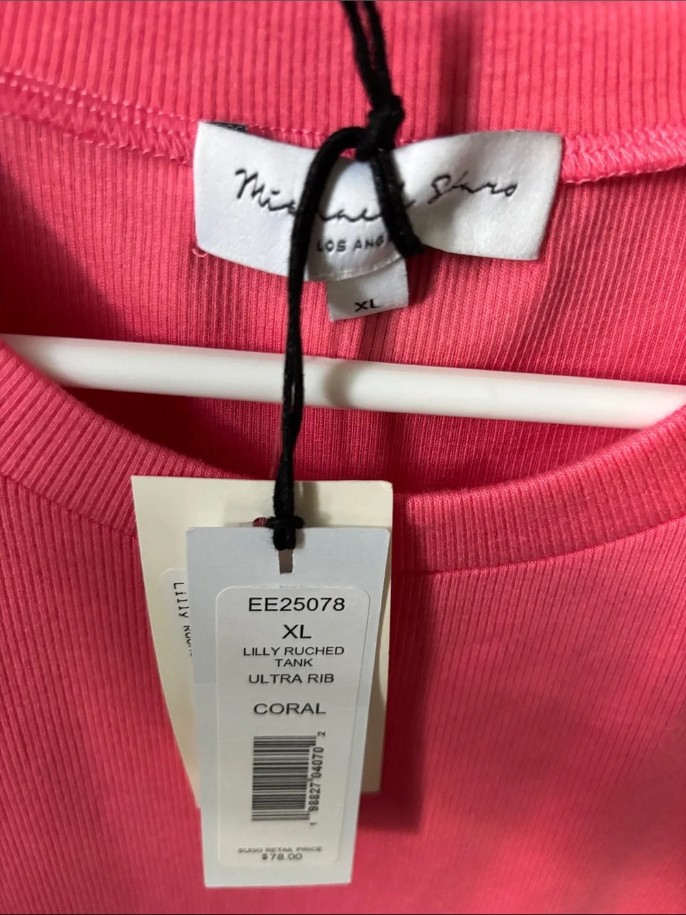 NWT Evereve Michael Stars size XL ‘Lilly Ruched Tank’ in Coral - Picture 2 of 10